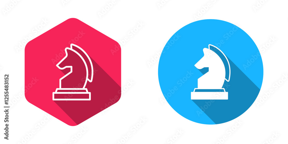 Filled and outline Chess icon isolated with long shadow background. Business strategy. Game, management, finance. Vector Filled and outline Chess icon isolated with long shadow background. Business strategy. Game, management, finance. Vector