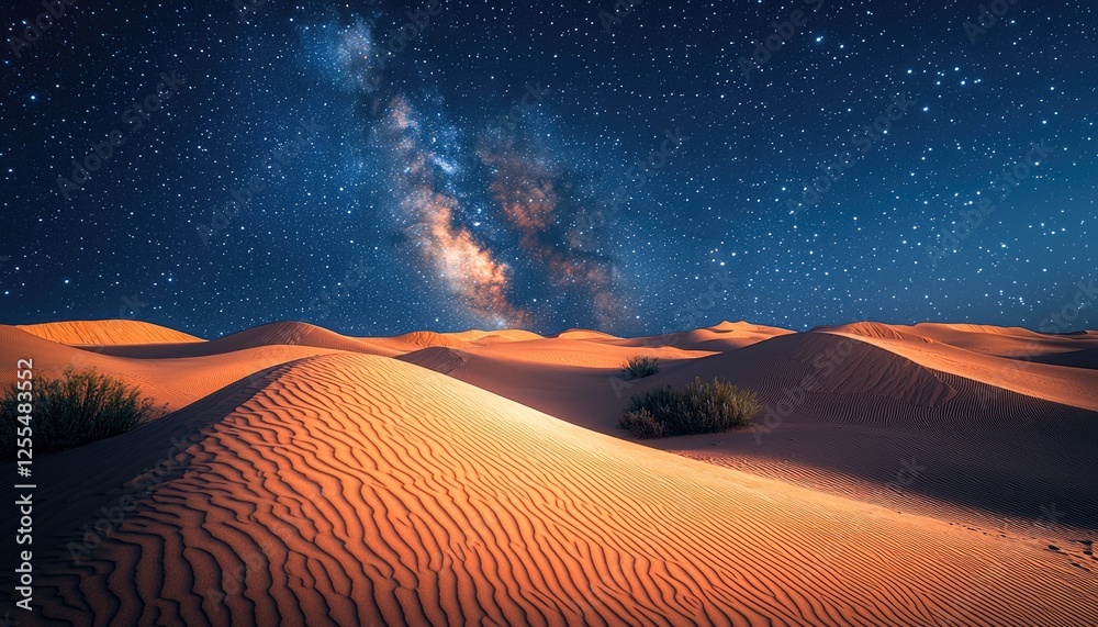 Naklejka premium Starry Night Sky Over Desert Sand Dunes