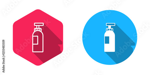 Filled and outline Bottle of shampoo icon isolated with long shadow background. Vector