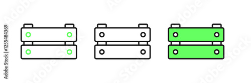 Set line Wooden box icon isolated on white background. Grocery basket, storehouse crate. Empty wooden container for vegetables, products. Vector