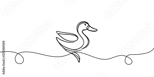 Continuous single one line art drawing, Duck single continuous one line out line vector, Duck continuous one line drawing outline vector illustration.