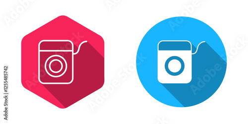 Filled and outline Dental floss icon isolated with long shadow background. Vector
