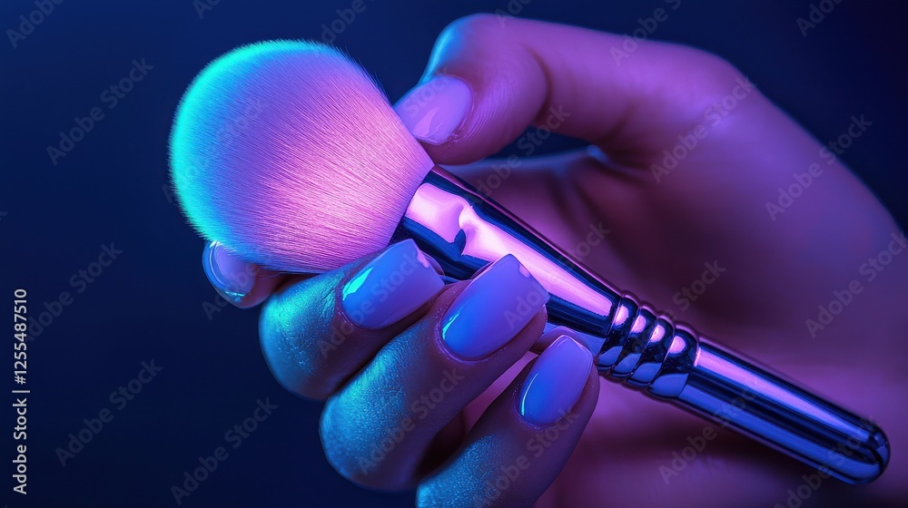 Neon Glittery Makeup Brush in Hand