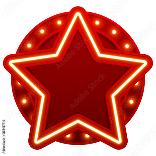 Glowing neon star and circle light bulb sign cafe restaurant