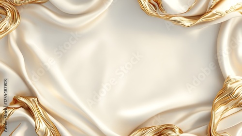 Elegant cream silk fabric with gold accents