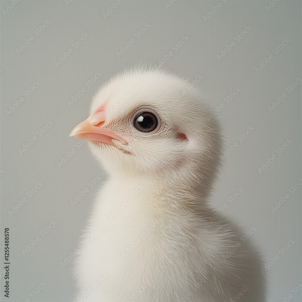 Fototapeta premium Adorable White Chick Portrait on Neutral Background Capturing Innocence and Delicate Beauty