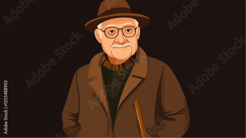 Illustration of an elderly man. Pensioner. Grandfather.