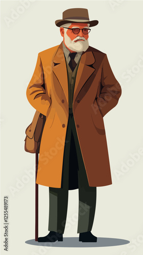 Illustration of an elderly man. Pensioner. Grandfather.