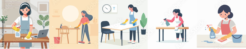 vector set of women cleaning the table vector set of women cleaning the table