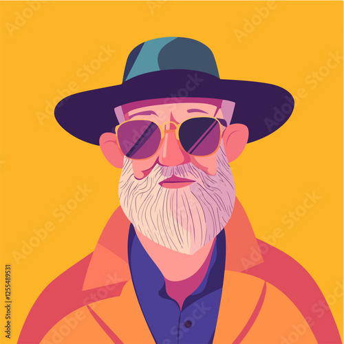 Illustration of an elderly man. Pensioner. Grandfather.