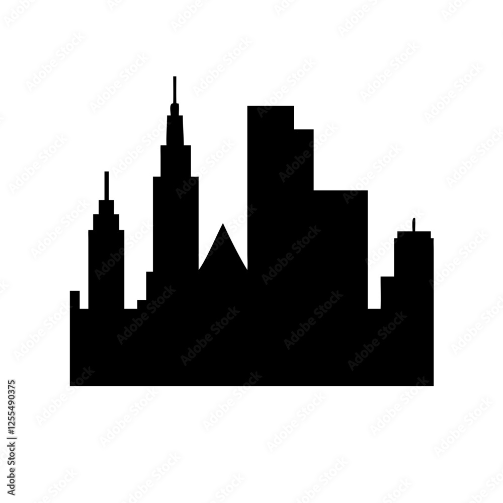 Fototapeta premium Cityscape Silhouette Vector Icon - Contemporary Urban Skyline Illustration