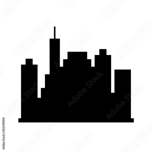Modern City Skyline Silhouette Vector Icon - Urban Landscape Illustration