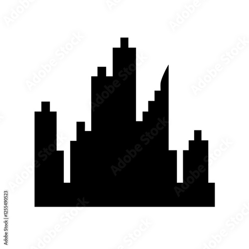 Modern City Skyline Silhouette Vector Icon - Urban Landscape Illustration