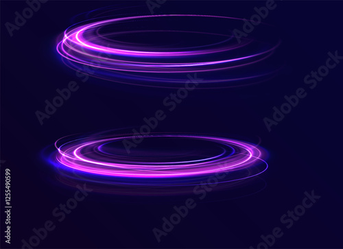 Colored shiny sparks of spiral wave. Curved bright speed line swirls. Shiny wavy path. Rotating dynamic neon circle. Magic golden swirl with highlights. Glowing swirl bokeh effect. vector png