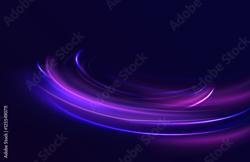 Colored shiny sparks of spiral wave. Curved bright speed line swirls. Shiny wavy path. Rotating dynamic neon circle. Magic golden swirl with highlights. Glowing swirl bokeh effect. vector png