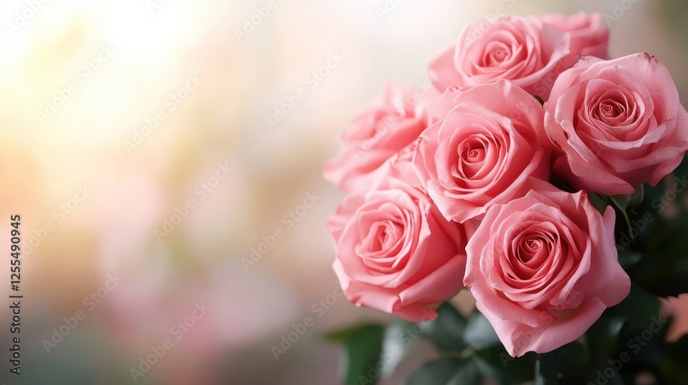 A charming display of pink roses is captured with a gentle soft focus, highlighting their beauty and evoking feelings of warmth, love, and tranquility. A charming display of pink roses is captured with a gentle soft focus, highlighting their beauty and evoking feelings of warmth, love, and tranquility.
