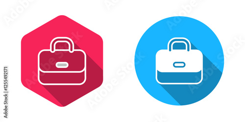 Filled and outline Briefcase icon isolated with long shadow background. Business case sign. Business portfolio. Vector