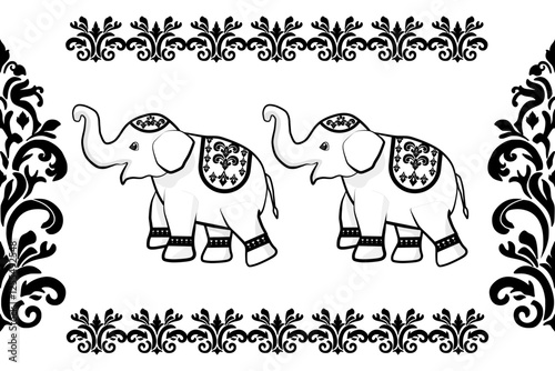 Thai elephant border, ethnic pattern, ornament, Thai traditional style, illustration design for background,carpet,wrapping, textile, silk, fabric,trousers.	