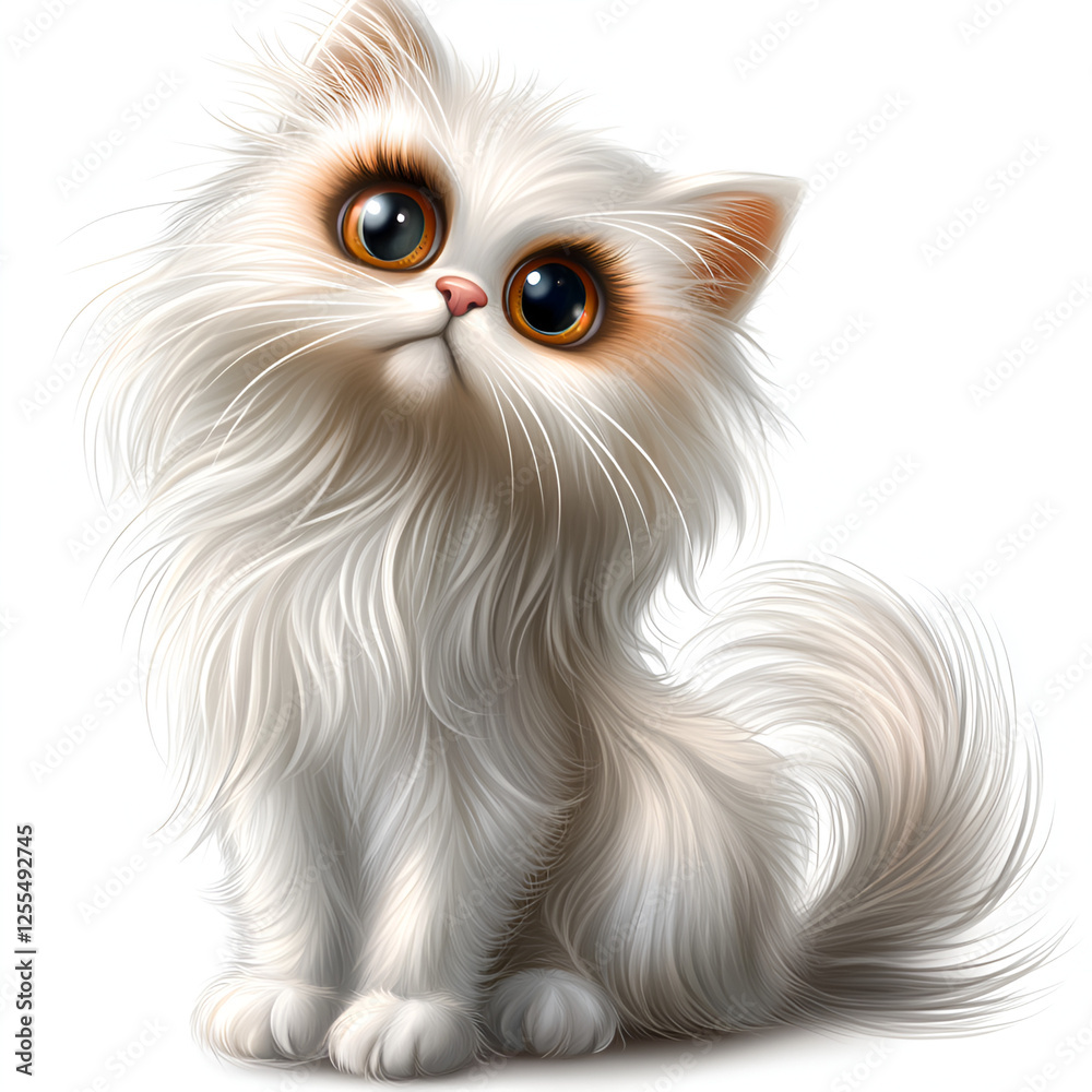 Cute Fluffy White Cat Illustration Cute Fluffy White Cat Illustration