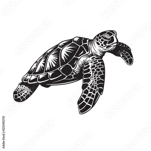 Vector of sea turtle silhouette on white background, Easy editable layere, Undersea animals.