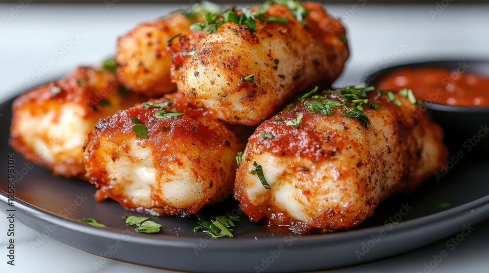 Indulge in this plate of crispy fried snacks topped with fresh herbs, served with a tangy sauce that enhances the rich flavors of this mouthwatering dish. Indulge in this plate of crispy fried snacks topped with fresh herbs, served with a tangy sauce that enhances the rich flavors of this mouthwatering dish.