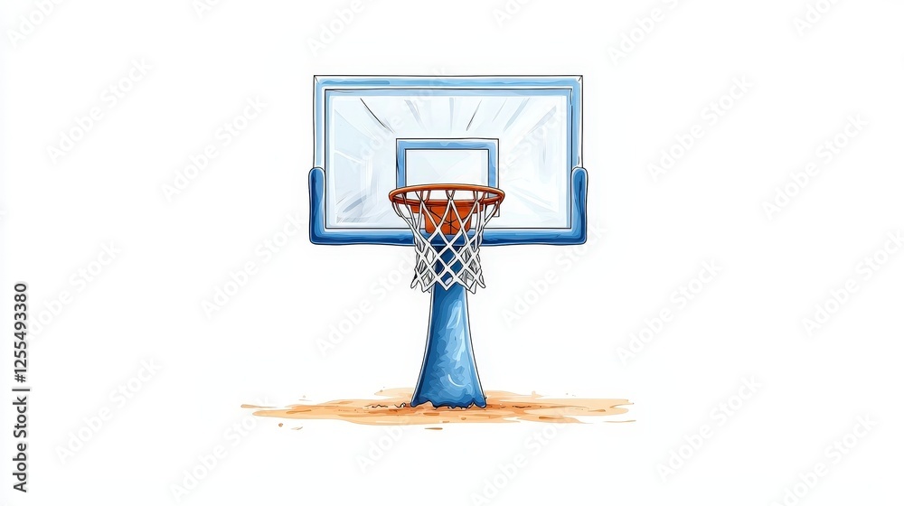 Colorful Basketball Hoop with Backboard and Net on White Background for Sports Theme Design Colorful Basketball Hoop with Backboard and Net on White Background for Sports Theme Design
