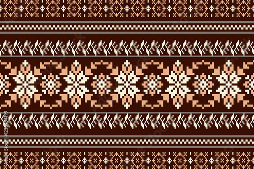 Colorful geometric embroidery traditional ethnic pixel art pattern for background.Aztec style.Design for texture,fabric,cloting,carpet,knitewar,curtains,wrapping,batik,scarf,vector,illustration