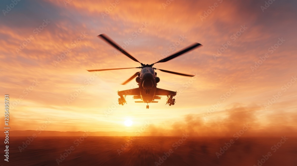 An artistic close-up of a military helicopter silhouetted against a breathtaking sunset, showcasing the power and majesty of aerial vehicles in action. An artistic close-up of a military helicopter silhouetted against a breathtaking sunset, showcasing the power and majesty of aerial vehicles in action.