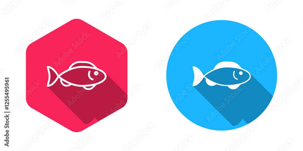 Filled and outline Fish icon isolated with long shadow background. Vector Filled and outline Fish icon isolated with long shadow background. Vector