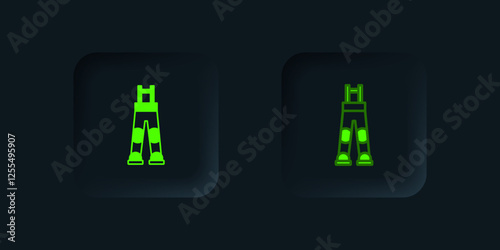 Green Fisherman rubber pants icon isolated on black background. Black square button. Vector