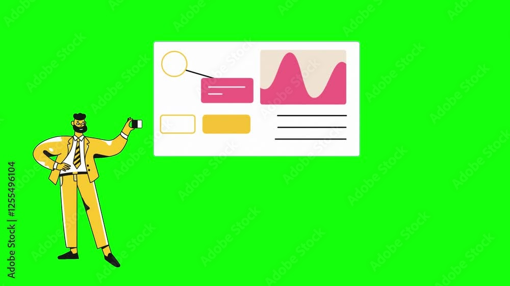 Businessman Presenting Data on a Chart Green Screen Background Marketing Finance and Sales, Animation 4K Businessman Presenting Data on a Chart Green Screen Background Marketing Finance and Sales, Animation 4K