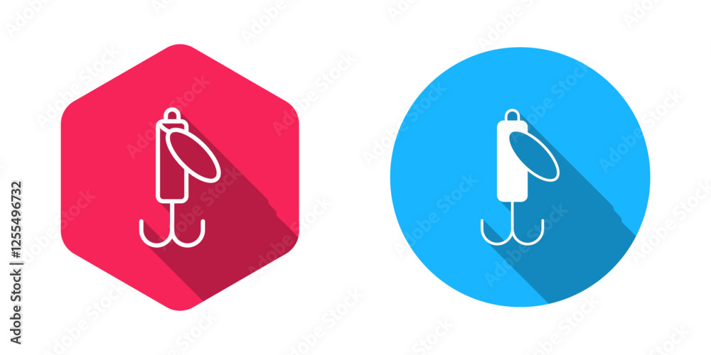 Filled and outline Fishing lure icon isolated with long shadow background. Fishing tackle. Vector Filled and outline Fishing lure icon isolated with long shadow background. Fishing tackle. Vector