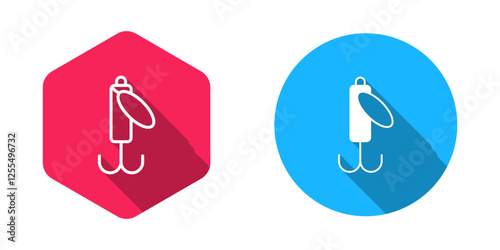 Filled and outline Fishing lure icon isolated with long shadow background. Fishing tackle. Vector