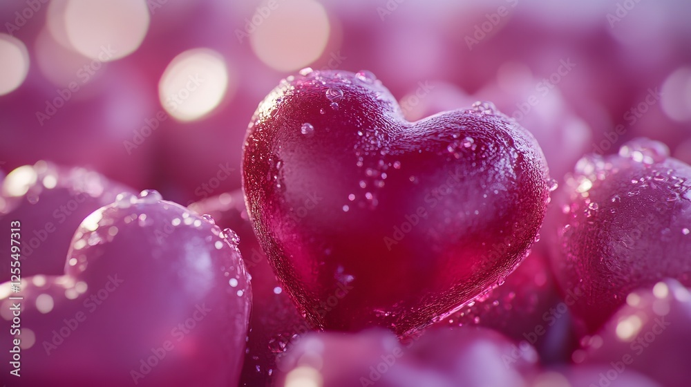Fototapeta premium A small red heart sits on a sparkly red glitter background, perfect for Valentine's Day or romantic themed projects