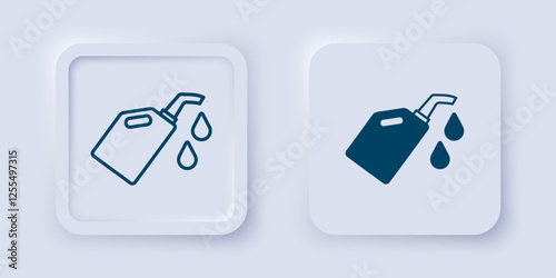 Filled and outline Canister for motor machine oil icon isolated on grey background. Oil gallon. Oil change service and repair. Square button. Vector