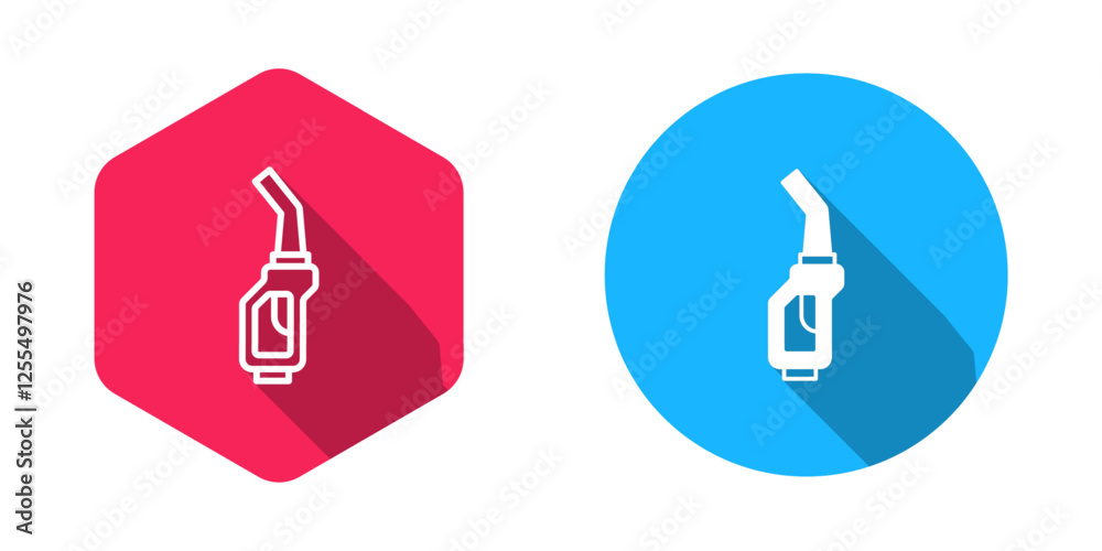 Filled and outline Gasoline pump nozzle icon isolated with long shadow background. Fuel pump petrol station. Refuel service sign. Gas station icon. Vector Filled and outline Gasoline pump nozzle icon isolated with long shadow background. Fuel pump petrol station. Refuel service sign. Gas station icon. Vector