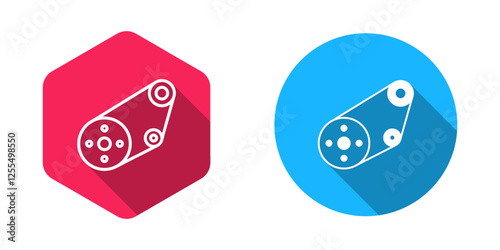 Filled and outline Timing belt kit icon isolated with long shadow background. Vector