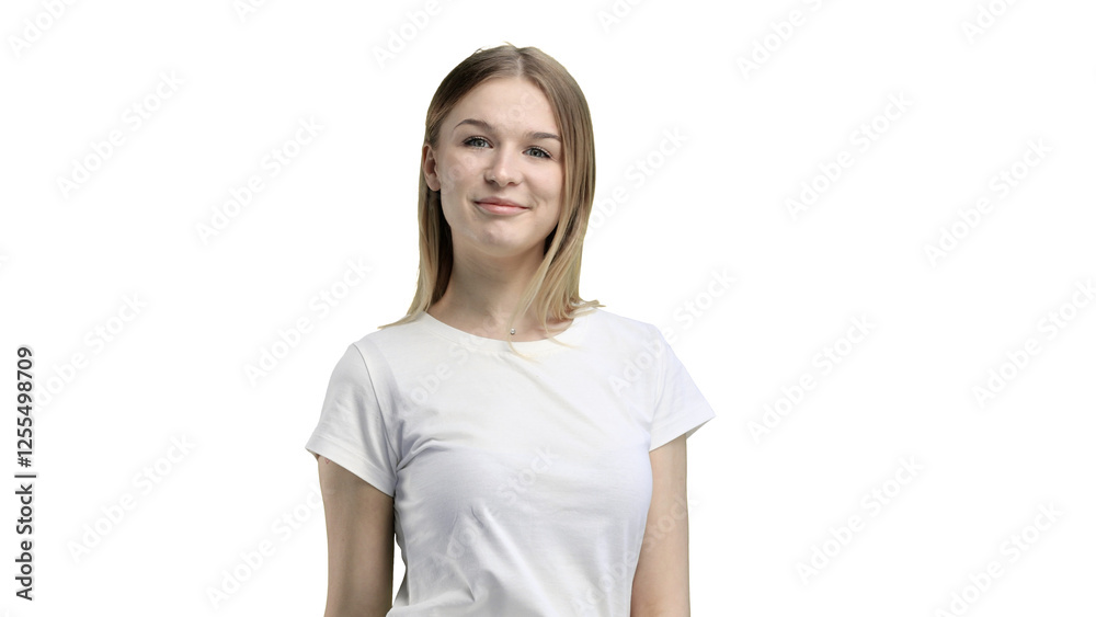 Woman, close-up, on a white background Woman, close-up, on a white background