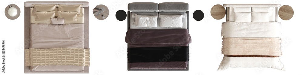 Obraz premium double bed isolated on white background, furniture for the bedroom interior, 3D illustration, cg render 