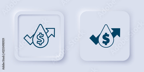 Filled and outline Oil price increase icon isolated on grey background. Oil industry crisis concept. Square button. Vector