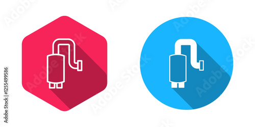 Filled and outline Car muffler icon isolated with long shadow background. Exhaust pipe. Vector