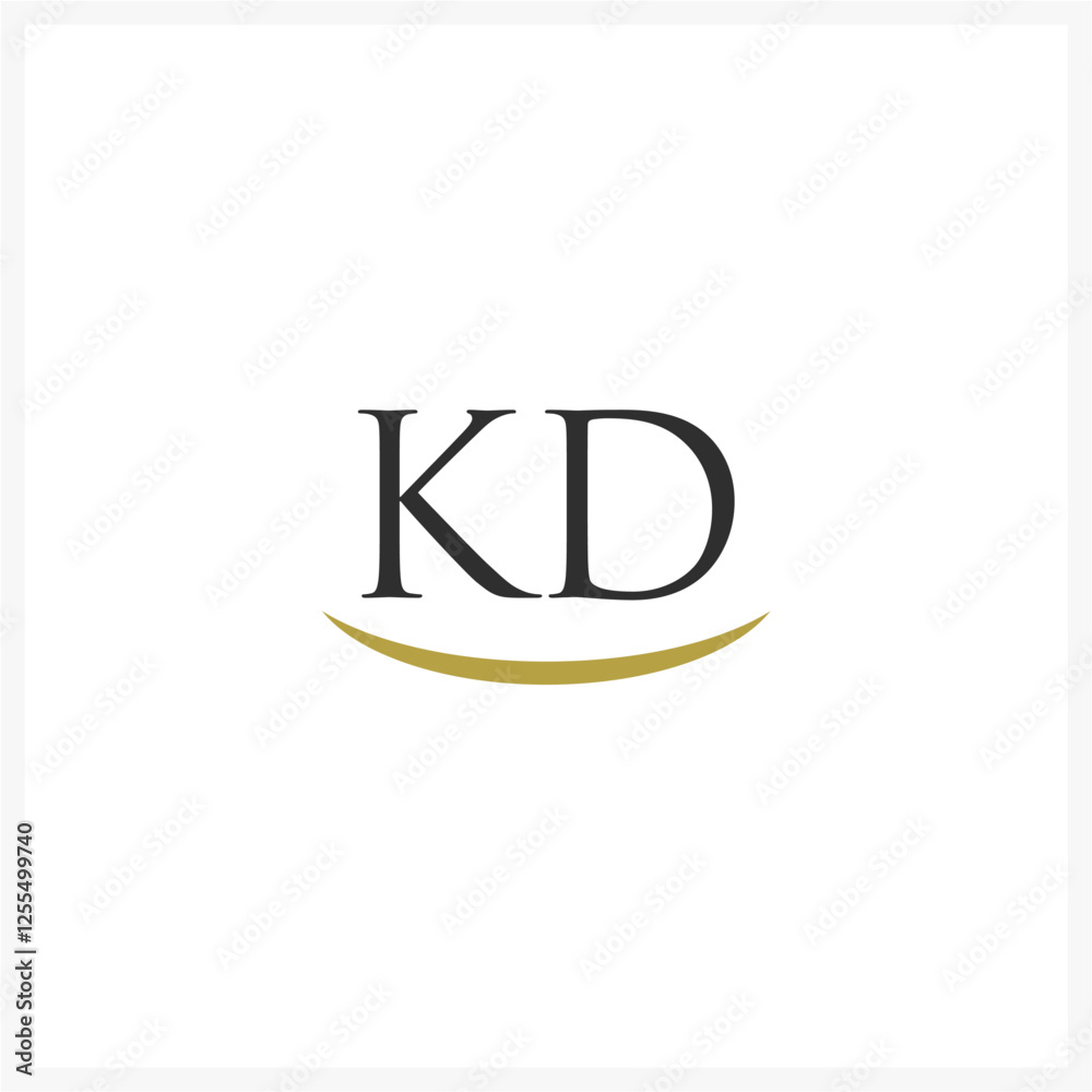 Minimalist KD Logo with Abstract Smile in Black and Gold Minimalist KD Logo with Abstract Smile in Black and Gold