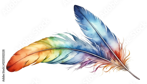 Watercolor painting of a colorful feather art