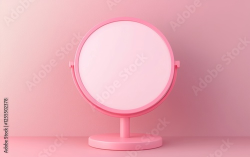 Wallpaper Mural A stylish pink tabletop mirror stands against a soft pink background, perfect for home decor and beauty themes. Torontodigital.ca