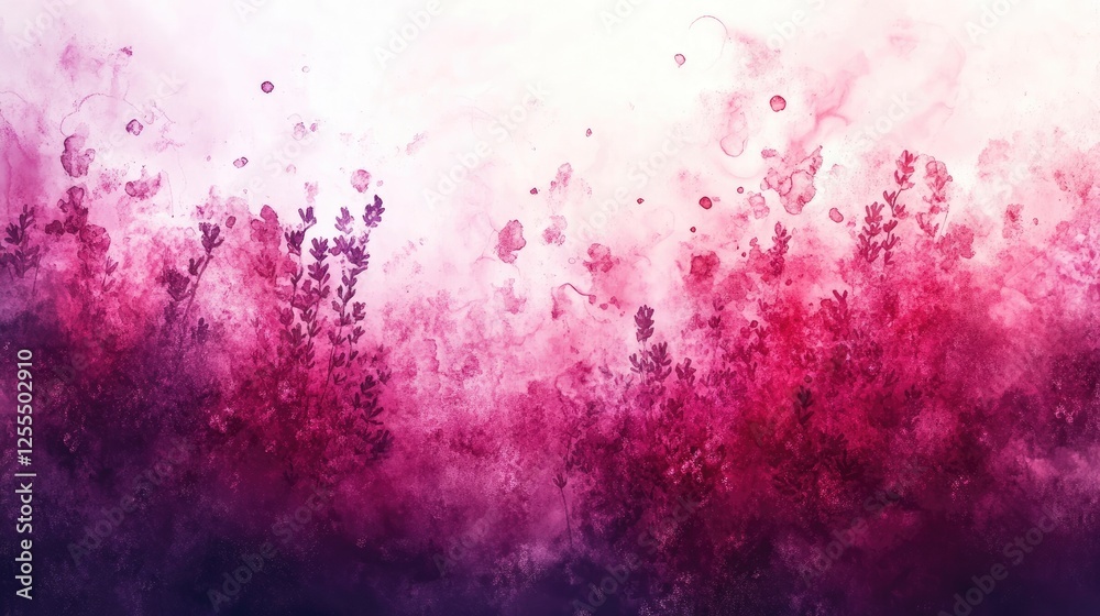 Abstract watercolor painting of lavender field in shades of pink and purple Abstract watercolor painting of lavender field in shades of pink and purple