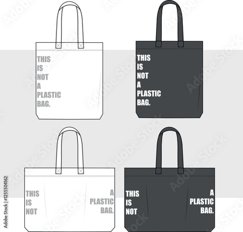 Canvas Tote Bag eco bag shopping bag with slogan technical fashion illustration. slogan print fashion flat technical drawing template.