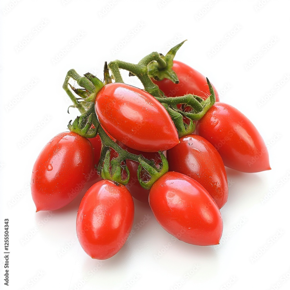 Closeup Red Cherry Tomatoes Clustered On Stems Closeup Red Cherry Tomatoes Clustered On Stems