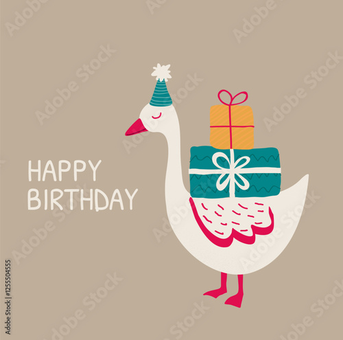 Wallpaper Mural Happy birthday card. Goose with a presents. Silly birthday card. 
 Torontodigital.ca