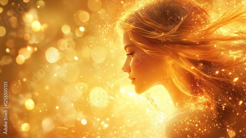 Ethereal Dreamy Portrait with Golden Bokeh and Soft Glowing Light