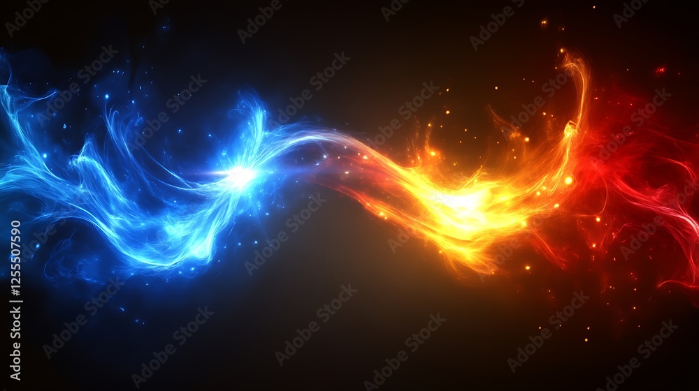 Fototapeta premium Abstract fiery and icy energy streams collide